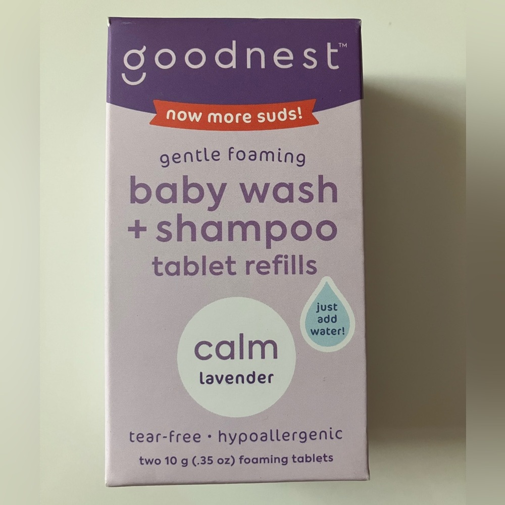 Goodnest Baby Wash + Shampoo Tablets, Calm Lavender (two 0.35oz foaming tablets)